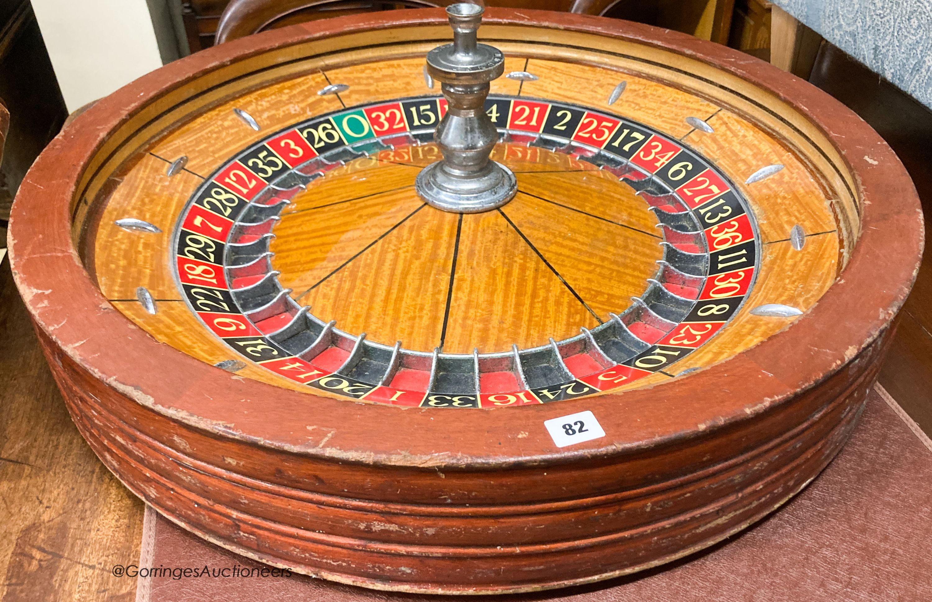 A large A.B.P. London casino roulette wheel, 78cm diameter, with fitted box